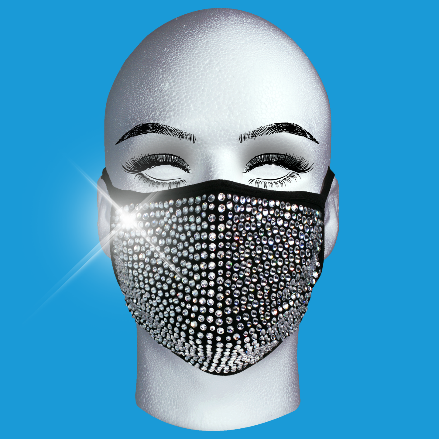 Rhinestone Mask - Silver Crystal on Black