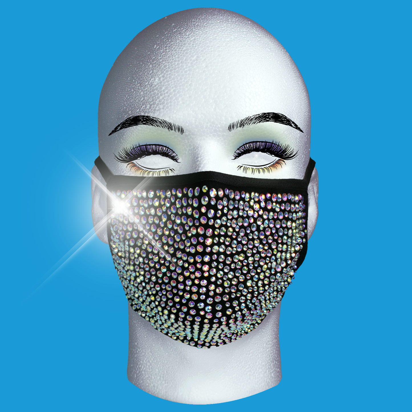 Rhinestone Mask - Rainbow Crystal on Black