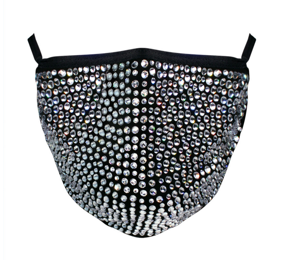 Rhinestone Mask - Silver Crystal on Black