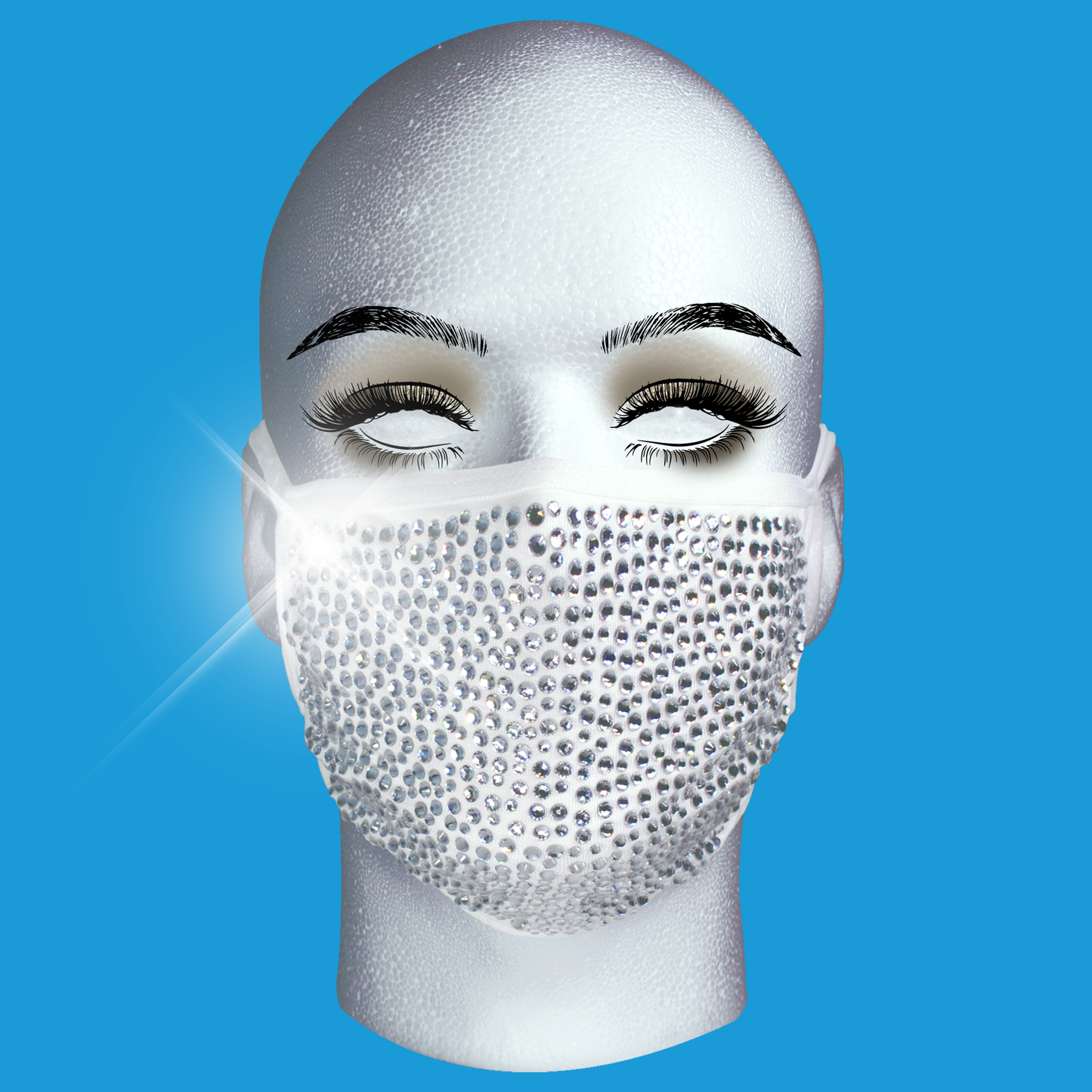 Rhinestone Mask - Silver Crystal on White